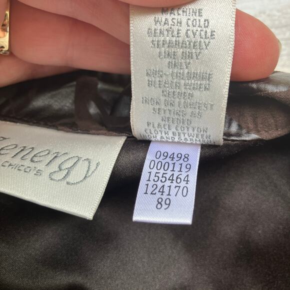 Zenergy by Chicos Vest Sz 3 Brown Faux Leather MotoBoho Zebra Bikercore Animal - Picture 10 of 12